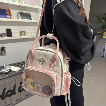 Qfdian Transparent Fashion Preppy Mini Backpacks Sweet Kawaii Star Print Ita Bags Y2k Aesthetic Students Casual Travel Schoolbags Women